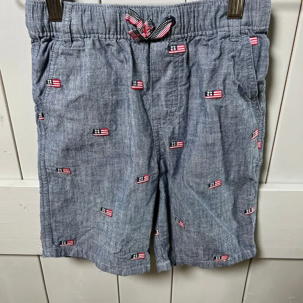 Gymboree Red White Blue Flag Shirt and‎ Chambray Short Set Size 6